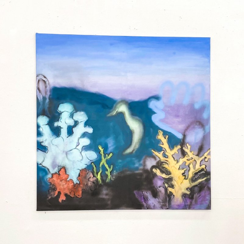 Choi, Janu, Unter dem Meer, Öl und Sprühfarbe auf Leinwand, 120x120cm, 2021