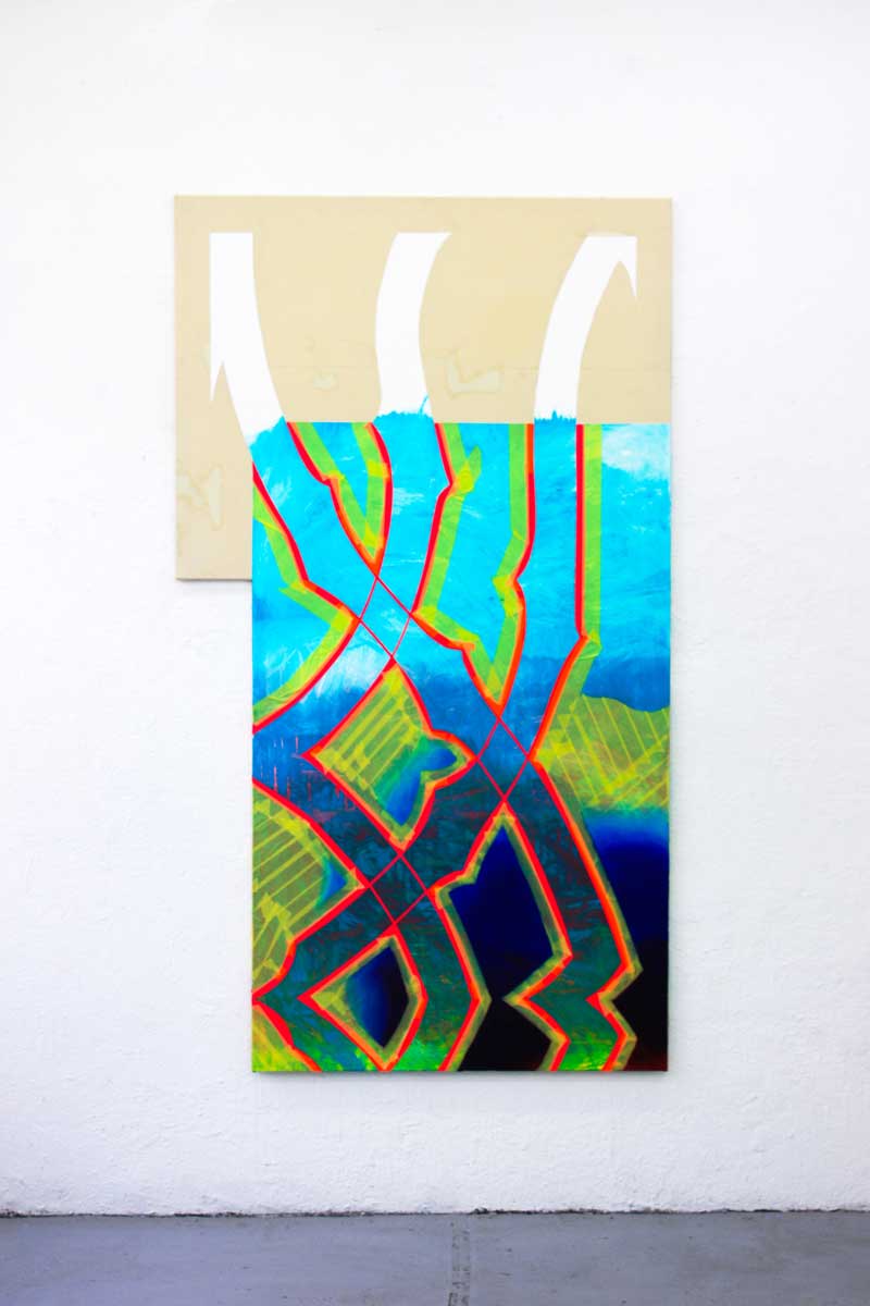 Hiller, Fabian, Arabeske 230 x 120 cm Ölfarbe, Acrylfarbe, Kreppklebeband, Gewebeklebeband 2020