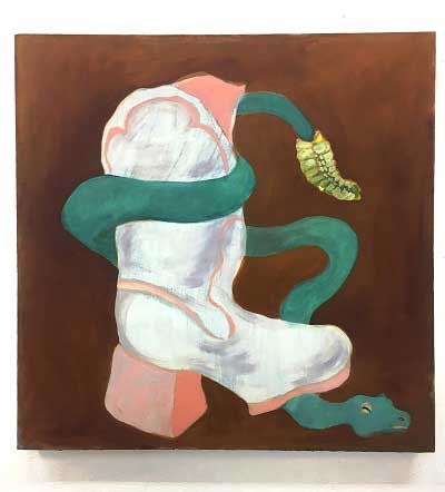 Meurer, Sophie, Schlange im Stiefel 102 x 102 cm Öl auf Leinwand 2020