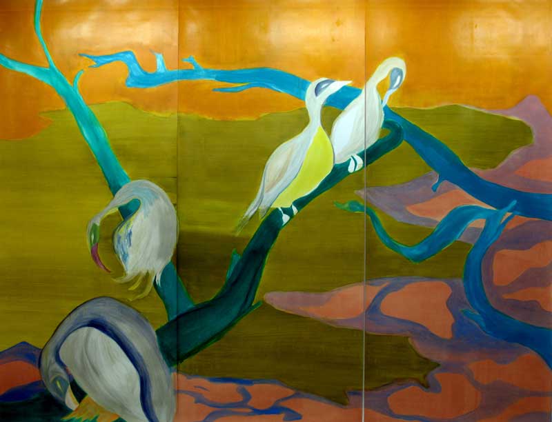 Baumann, Steffi, Vogelfries . 2010 . 310 x 399 cm . Öl auf Leinwand