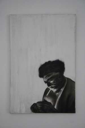 Diehm, Laura, Der Raucher 2015 Canvas, Black Coal, White wall colour 70cm x 50cm