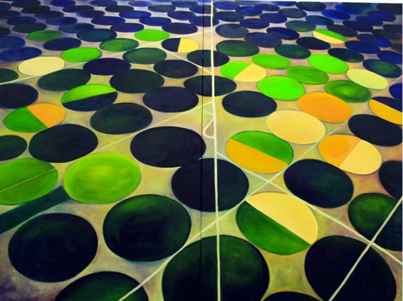 Moller, Sarah, Corn Circles . 2010 . diptych 200 x 150 cm . Öl auf Leinwand