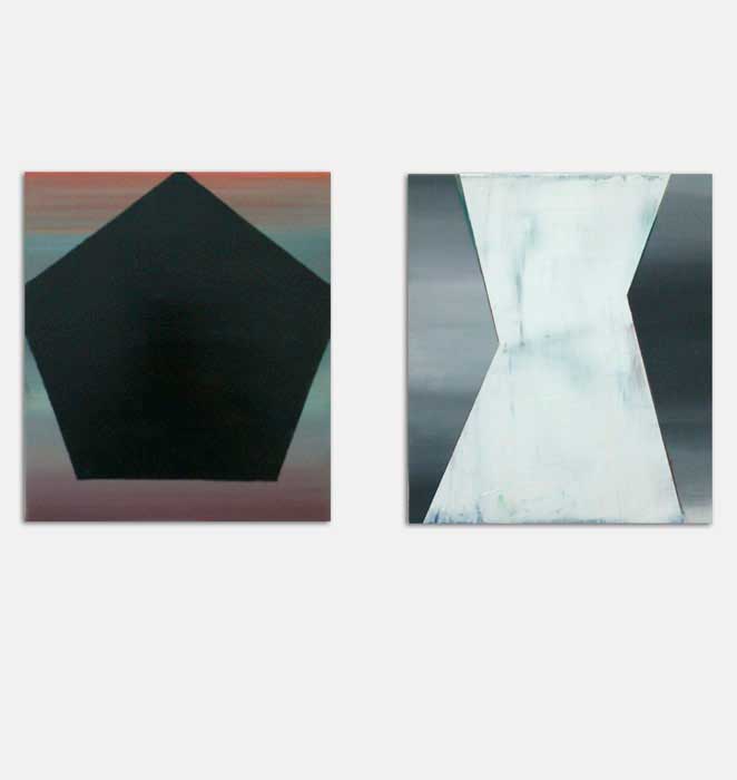 Neroslavsky, Anna, Pentagon and the con, je 40 x 32 cm, Öl und Acryl auf Leinwand, 2012