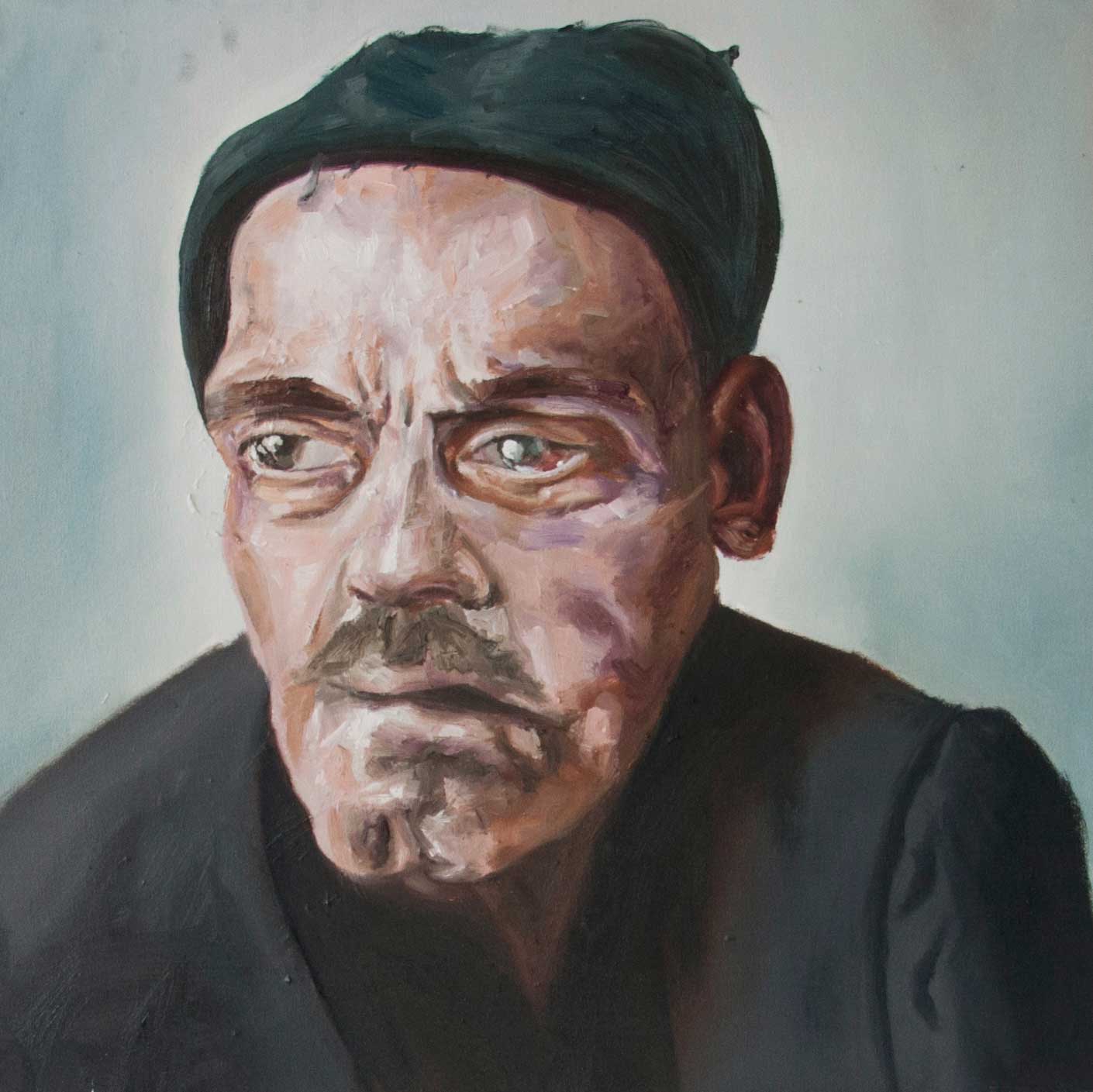 Salomon, Thorsten, Alter Mann mit Lepra und Ich ( after A.H. Haghdoust ) . 2015 . Öl auf Leinwand . 67 x 65 cm