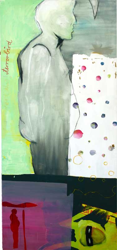 Simon, Charlotte, Terrorbird . 2006 . 210 x 80 cm . Öl, Lack auf Leinwand