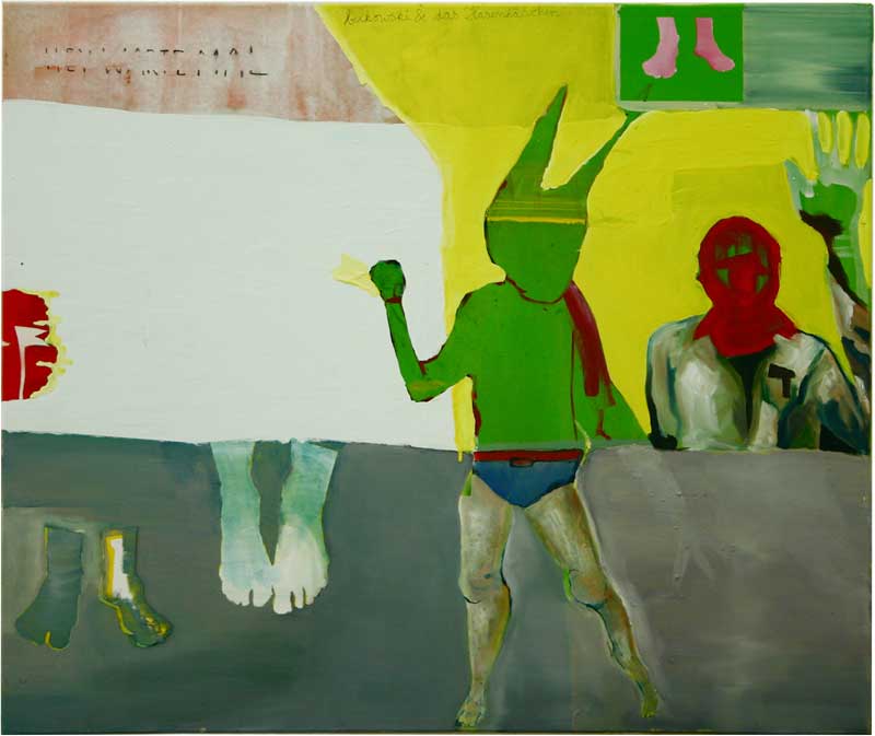Simon, Charlotte, Bukowski und das Hasenhäschen . 2006 . 70 x 50 cm . Öl, Acryl auf Leinwand